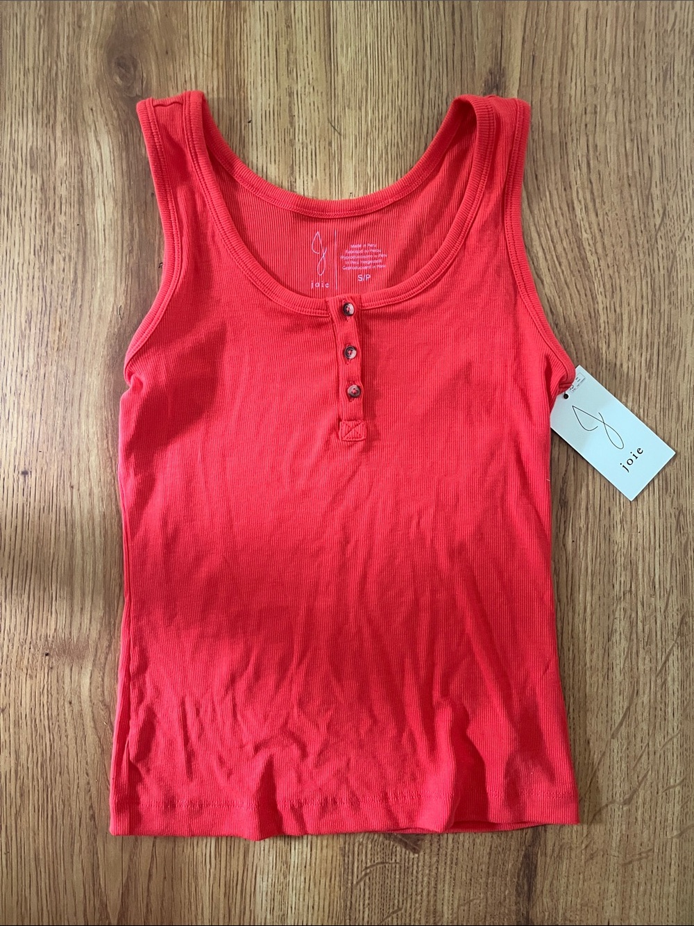 NWT Joie Coral-Red Ribbed Henley Tank Size Small
